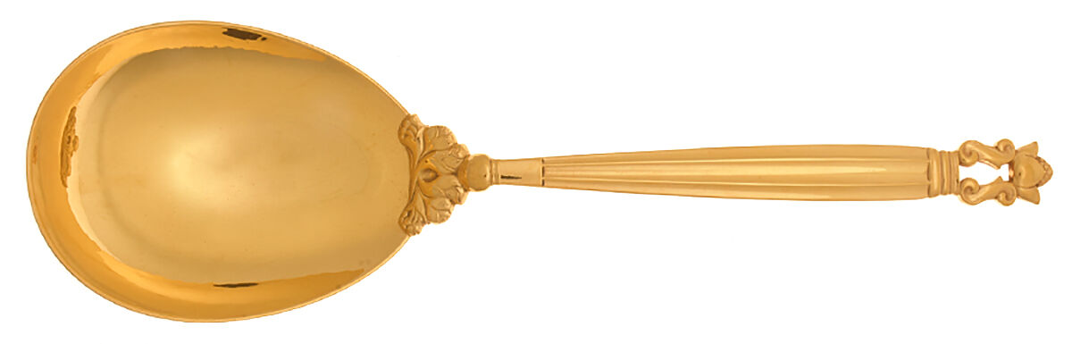 Acorn-Gold Vermeil (Sterling) Large Solid Serving Spoon by Georg Jensen (Denmark)-1