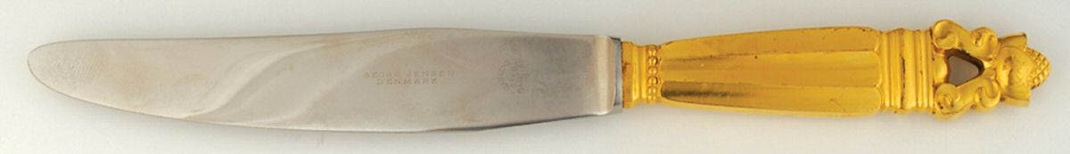 Acorn-Gold Vermeil (Sterling) Modern Hollow Knife by Georg Jensen (Denmark)-1