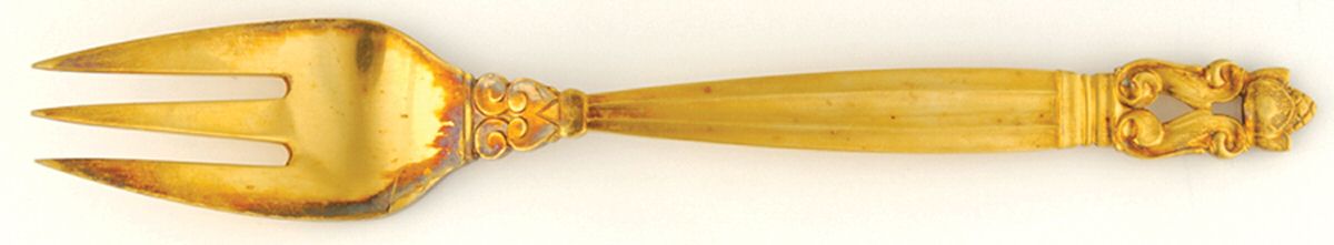 Acorn-Gold Vermeil (Sterling) Individual Solid Fish Fork by Georg Jensen (Denmark)-1