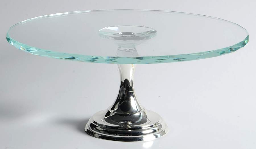 Silver Classics (Silverplate, Hollowware) Crystal 12"D Pedestal Cake Stand W/Stainless Base by Godinger-1