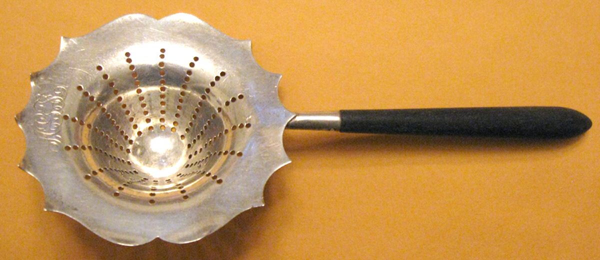 345 (Sterling, Hollowware) Tea Strainer with Wood Handle, Sterling Bowl by Gorham Silver-1