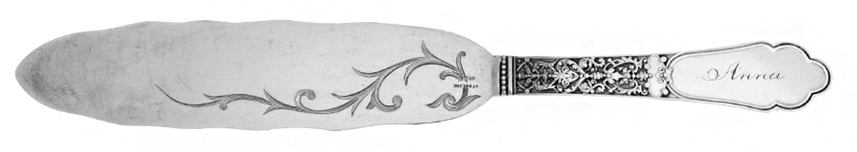 Medici-Old (Sterling, 1880, Monograms) Solid Bright Cut Cake Knife by Gorham Silver-2