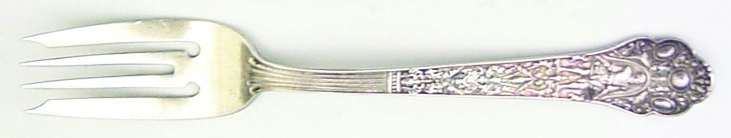 Medici-Old (Sterling, 1880, Monograms) Small Individual Solid Fish/Salad Fork by Gorham Silver-1