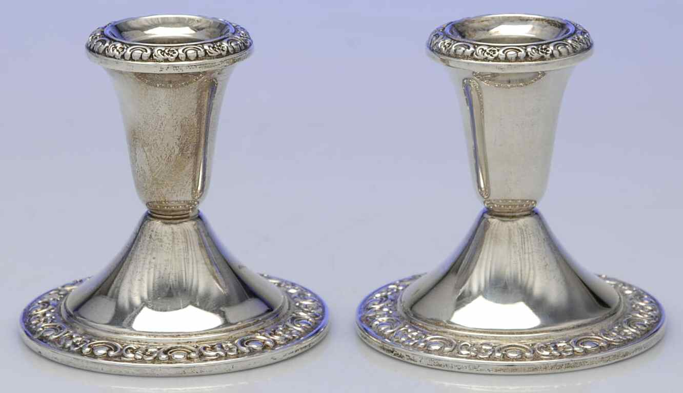 1121-1 (Sterling, Hollowware) Pair of 3" Weighted Candleholders by Gorham Silver-1