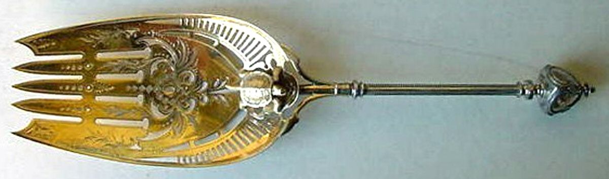 GSH9 (Sterling) Vegetable Serving Fork (Solid) by George B Sharp-1