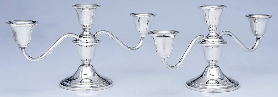 16213 (Sterling, Hollowware) Pair of Weighted 3 Light Candelabra by Gorham Silver-1