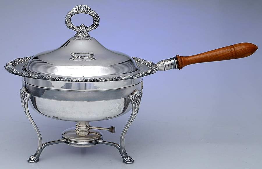 YC1452 (Silverplate, Hollowware) Chafing Dish W/Lid, Burner & Stand by Gorham Silver-1