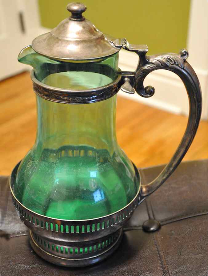 013307 (Silverplate, Hollowware) Crystal Wine Carafe w/Silver Handle by Gorham Silver-1