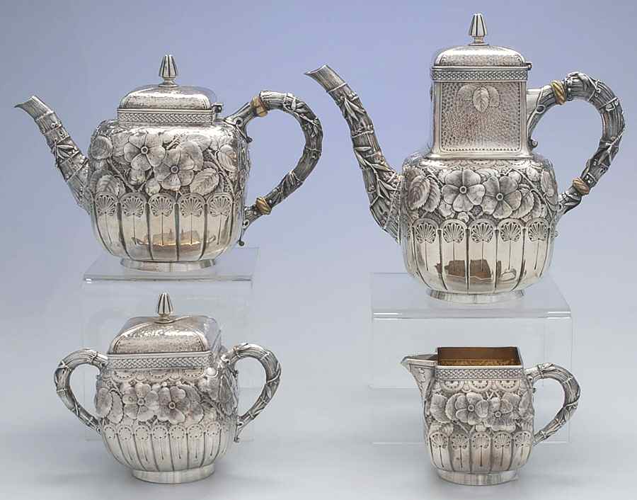 1580 (Sterling, Hollowware) 4 Piece Tea Set (SCP, STP, SCR, SSU) by Gorham Silver-1