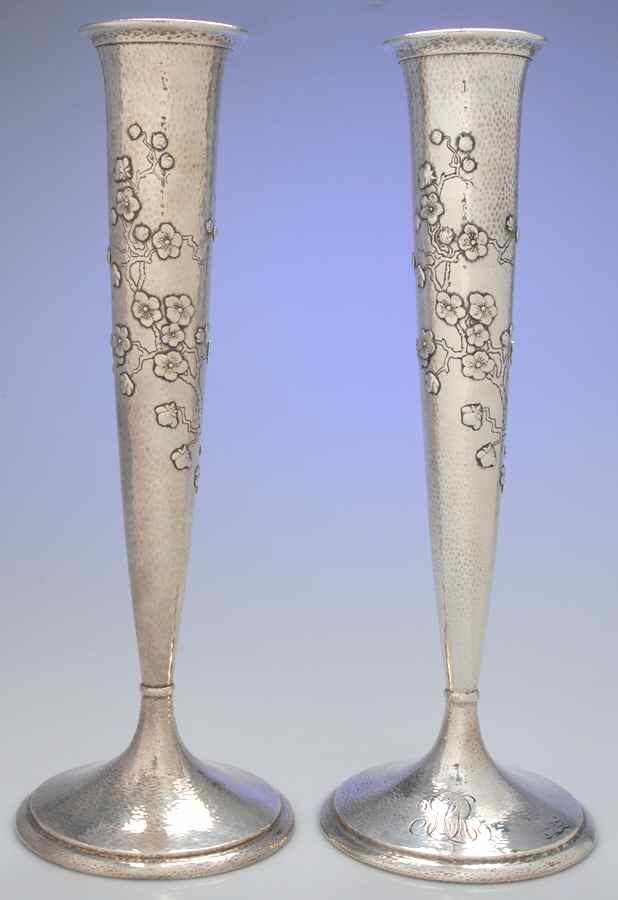 A9575 (Sterling, Hollowware) Pair of 15" Vases by Gorham Silver-1