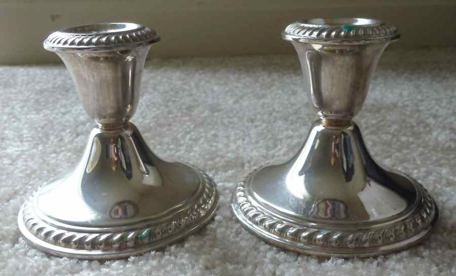 YC1741 (Silverplate, Hollowware) Pair of 3" Console Candleholders by Gorham Silver-1