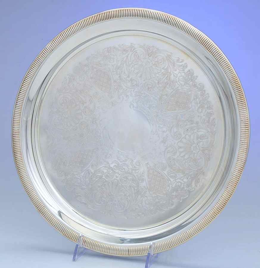 French Gadroon (Silverplate, Hollowware) 12" Round Tray by Gorham Silver-1