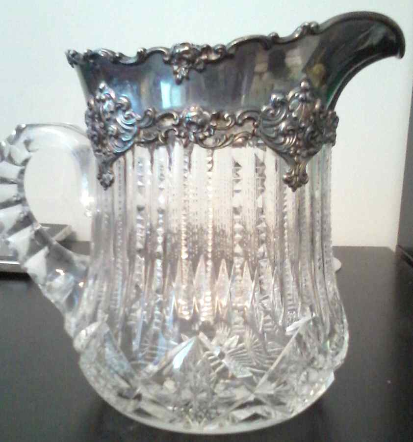 D1382 (Sterling, Hollowware) 24 Oz Glass Pitcher with Sterling Trim by Gorham Silver-1