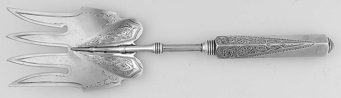 Isis-Engraved (Sterling) Fish Serving Fork Hollow Handle Large, Bright Cut by Gorham Silver-1