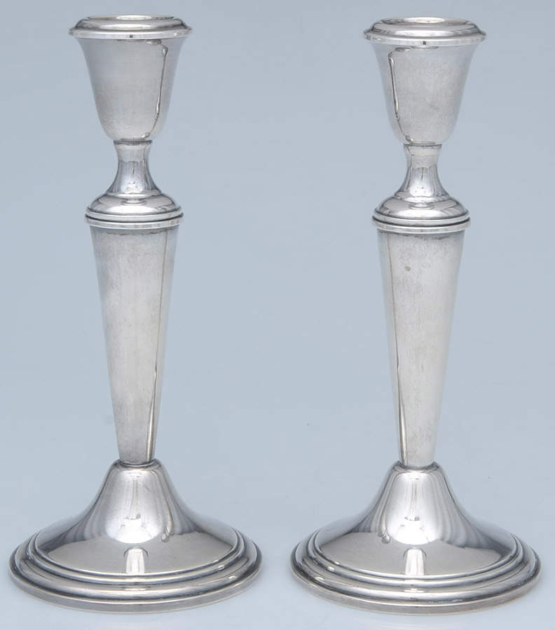 807 (Sterling, Hollowware) Pair of 8" Weighted Candlesticks by Gorham Silver-1