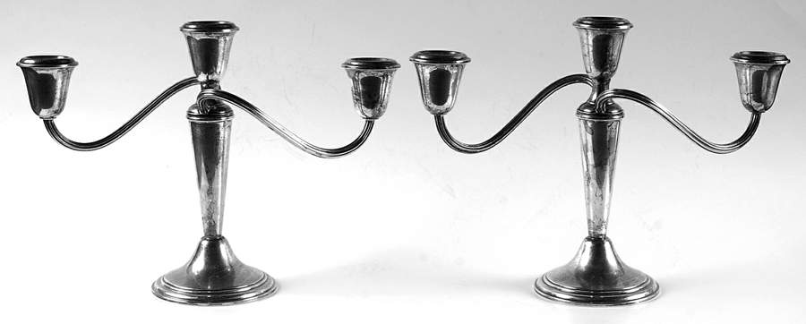 807 (Sterling, Hollowware) Pair of Weighted 3 Light Candelabra by Gorham Silver-1