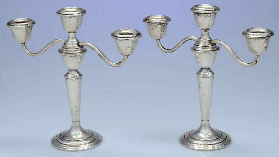 1806 (Sterling, Hollowware) Pair of 8" Weighted 3 Light Candelabras by Gorham Silver-1