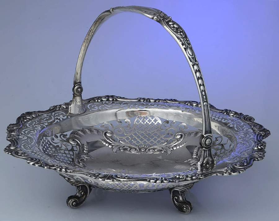 3690 (Sterling, Hollowware) 13" Pierced Footed Handled Basket by Gorham Silver-1
