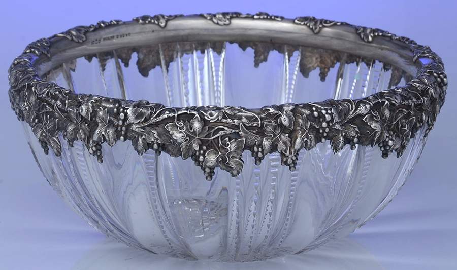 S3050 (Sterling, Hollowware) 9" Round Crystal Bowl with Sterling Rim by Gorham Silver-1