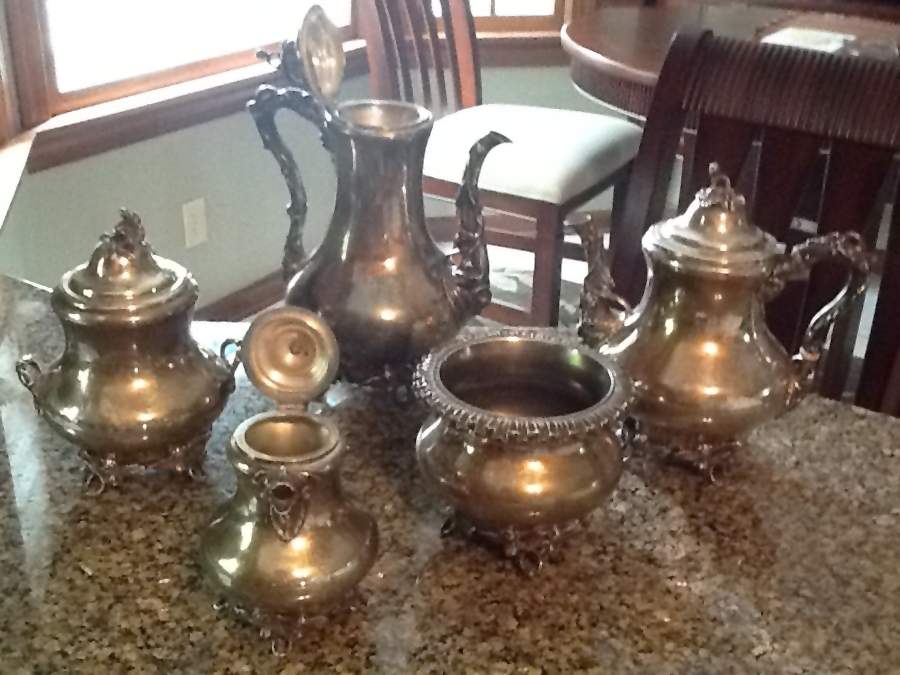 GS150 (Coin, Hollowware) 5 Piece Tea Set (SCP, STP, SCR, SSU, SWB) by Gorham Silver-1