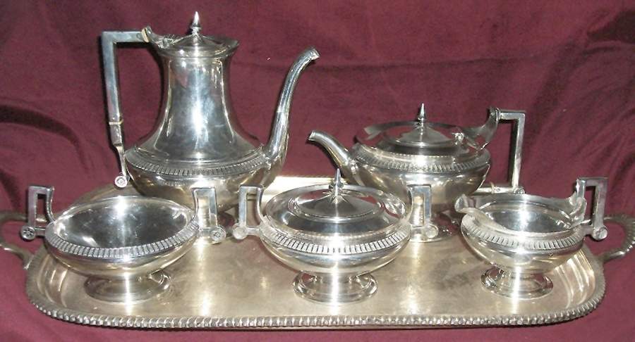 0180 (Silverplate, Hollowware) 6-Piece Plated Tea Set (Waste & Tray) by Gorham Silver-1