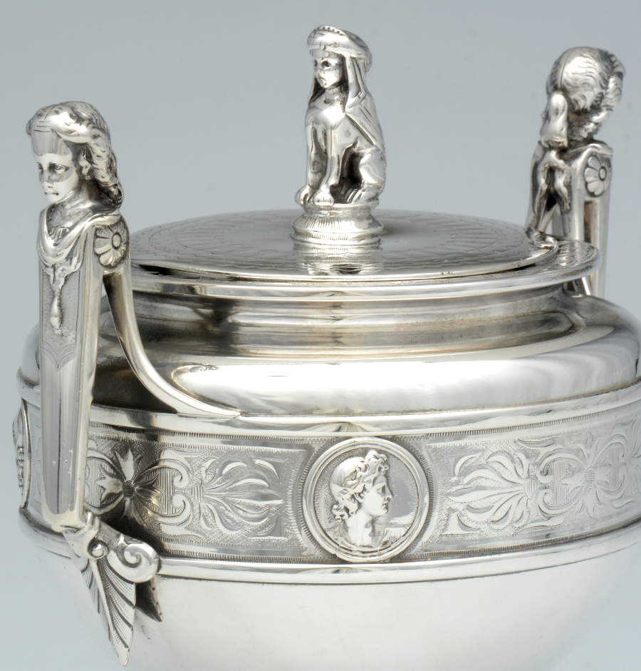 Medallion (Coin, Hollowware) Sugar Bowl & Lid by Gorham Silver-3