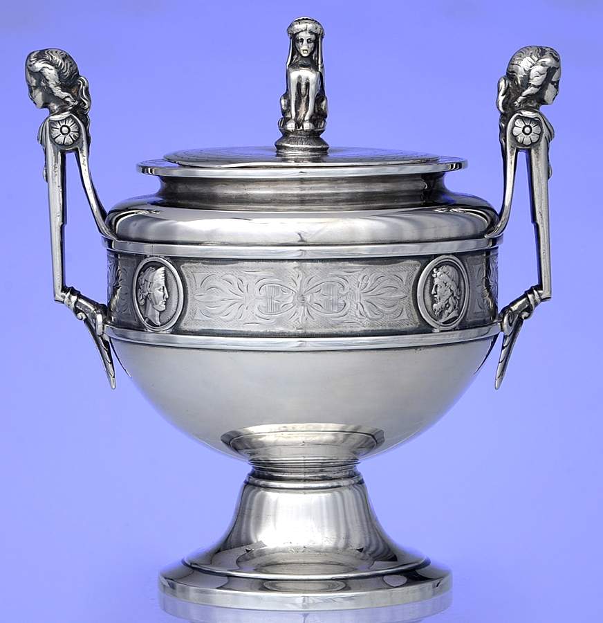 Medallion (Coin, Hollowware) Sugar Bowl & Lid by Gorham Silver-1