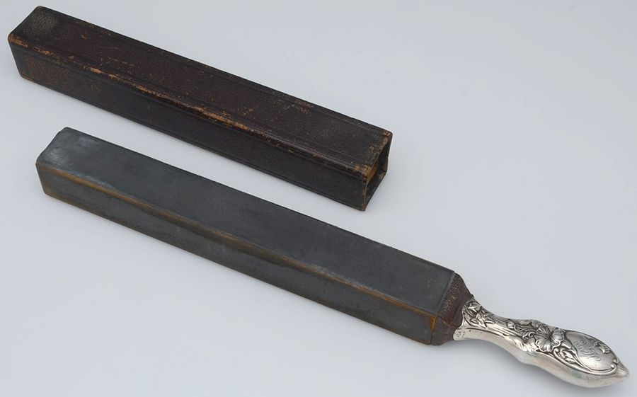 2497 (Sterling) Large Knife Whetstone Rod & Case by Gorham Silver-1