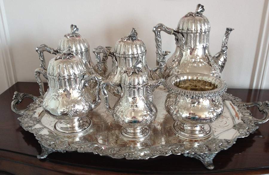 GS63 (Sterling, Hollowware) 6 Piece Tea Set (SCP, STP, SCR, SSU, SWB, WTL) by Gorham Silver-1
