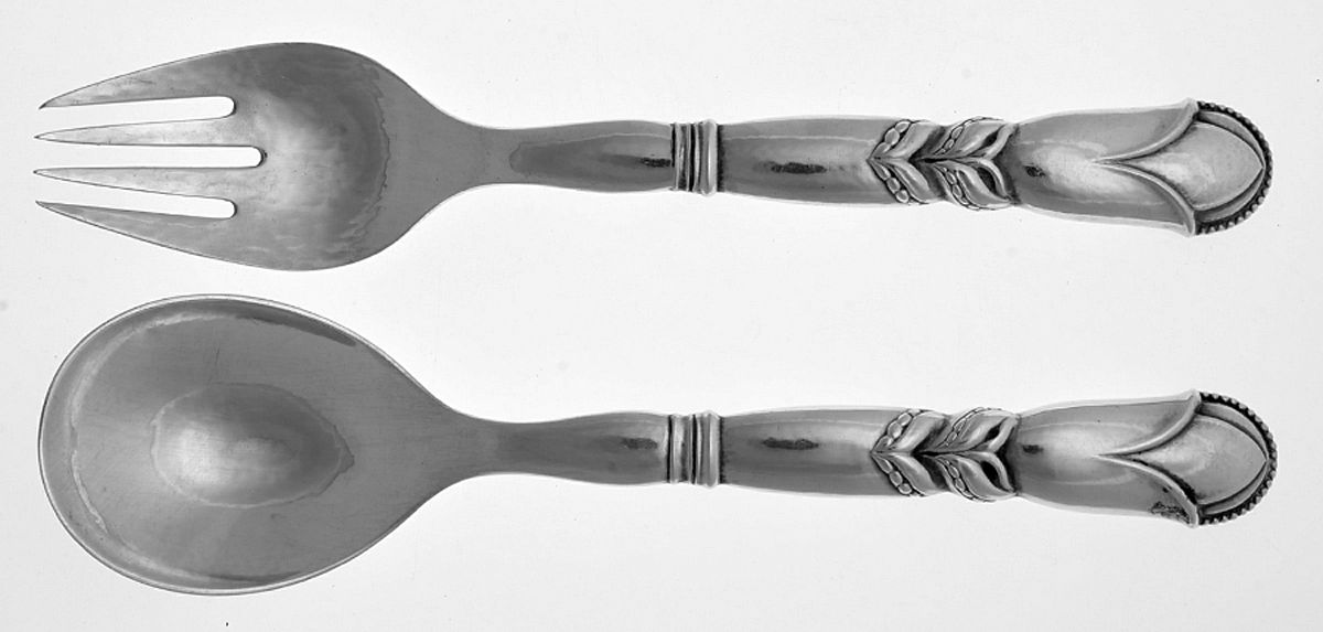 Ornamental Items (Sterling) Hollow Handle 2-Piece Salad Set by Georg Jensen (Denmark)-1