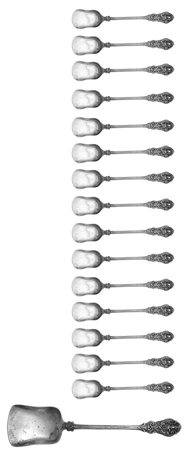 GWA13 (Sterling) Ice Cream Set (15 Spoons & Server) by George William Adams-1