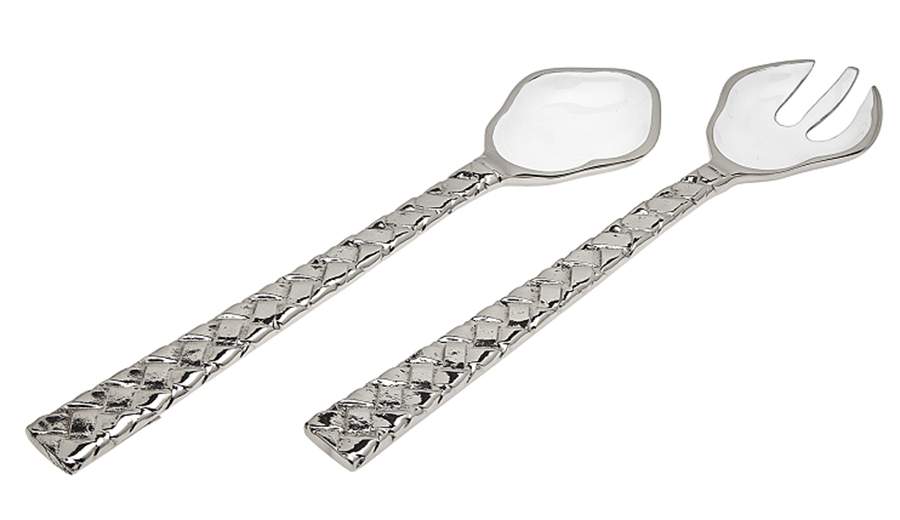 White Weave (Aluminum, Hollowware) (2 Pc) Solid Salad Set by Godinger-1