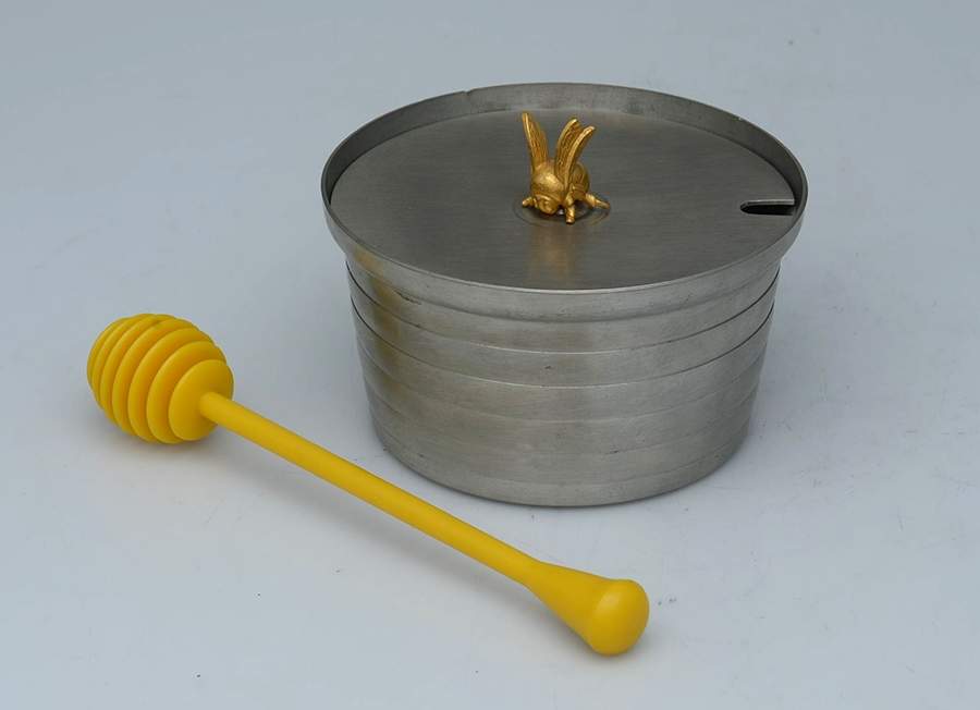 PH41 (Pewter, Hollowware) Honey Pot with Lid, Dipper & No Glass Liner by Gorham Silver-1