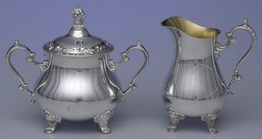 1230S (Silverplate, Hollowware) Creamer & Sugar with Lid Set by Gorham Silver-1