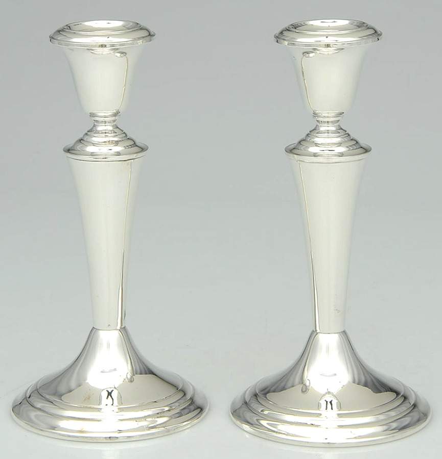 818 (Sterling, Hollowware) Pair of 7" Weighted Candlestick by Gorham Silver-1