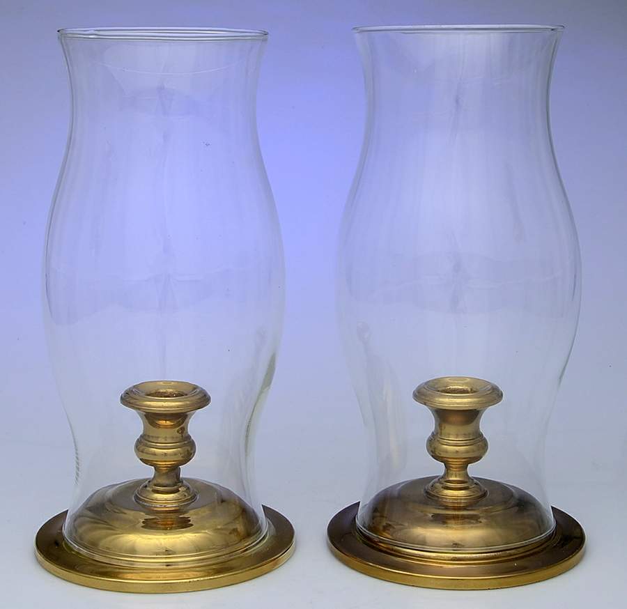 BR43 (Brass, Hollowware) Pair of Hurricane Lamps & Globes by Gorham Silver-1
