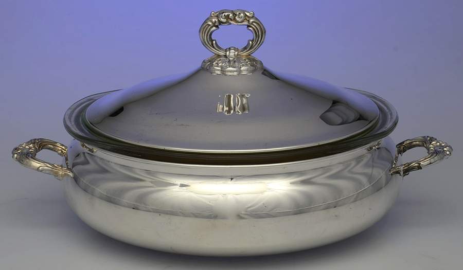 6245 (Silverplate, Hollowware) Plated Round Covered Casserole with Glass by Guildcraft-1