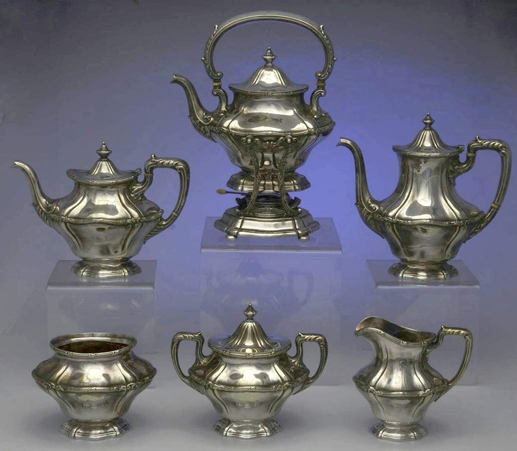 0325 (Silverplate, Hollowware) 6-Piece Plated Tea Set (Waste & Kettle) by Gorham Silver-1