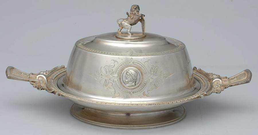 Medallion (Sterling, Coin, Hollowware) Coin Oval Covered Butter & Liner by Gorham Silver-1
