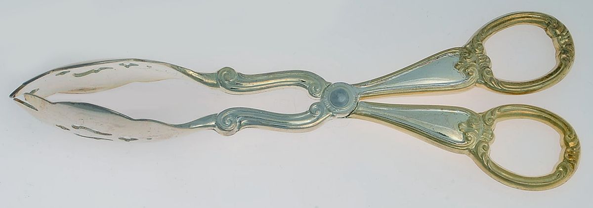 Heritage (Gold Accent) Solid Pastry Tongs by Gorham Silver-1