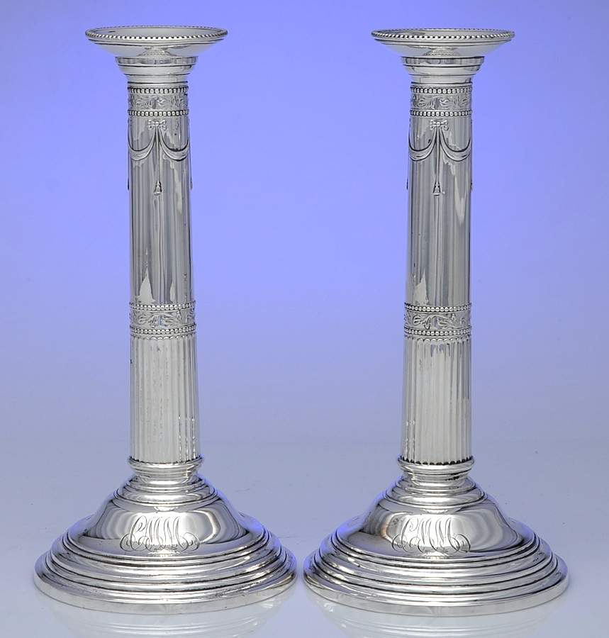 A8508 (Sterling, Hollowware) Pair of 10" Weighted Candlesticks by Gorham Silver-1