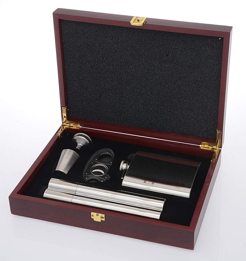 That's Entertainment (Stainless) (6pc) Flask & Cigar Set with Wood Case by Gorham Silver-1