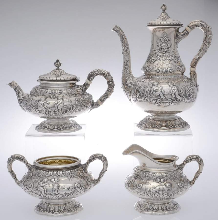 KR-Special Order (Sterling, 1916, Hollowware) 4 Piece Tea Set (SCP, STP, SCR, SSU) by Gorham Silver-1