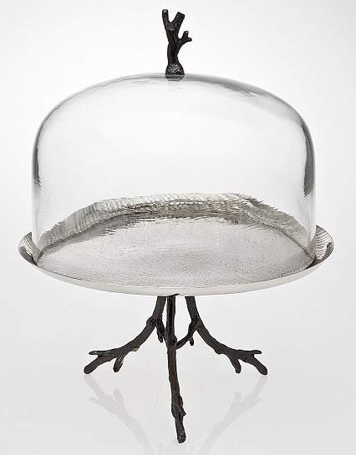Woodlands (Stainless, Hollowware) 11" Cake Stand with Glass Dome by Godinger-1