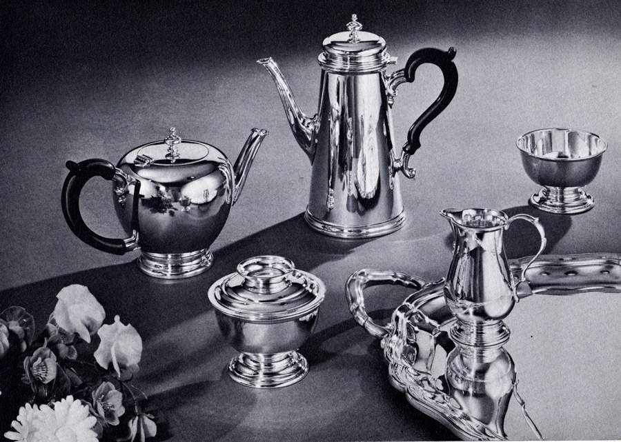 George II (Sterling, Hollowware) 5 Piece Tea Set (SCP, STP, SCR, SSU, SWB) by Gorham Silver-1