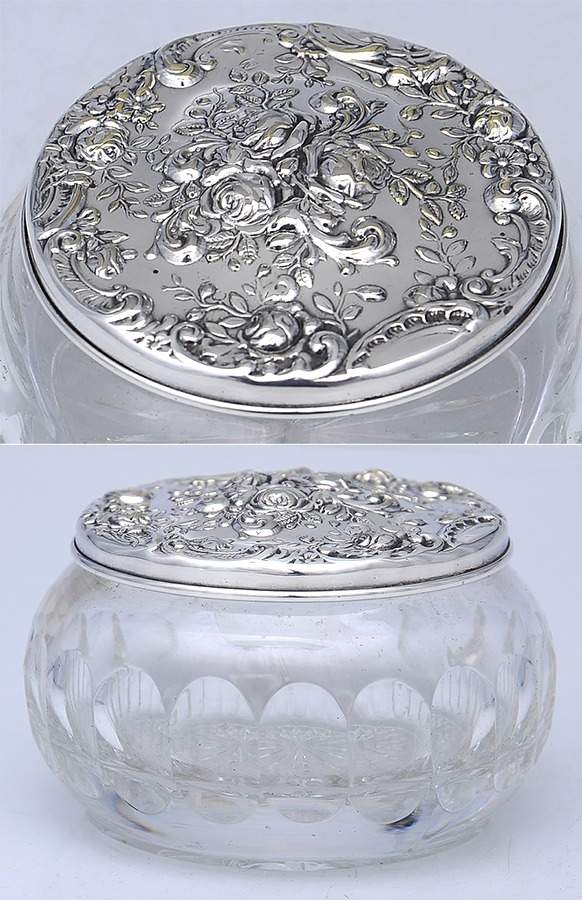Victorian (Silverplate, Hollowware) Silverplate Lid Crystal Bowl Vanity Jar by Gorham Silver-1