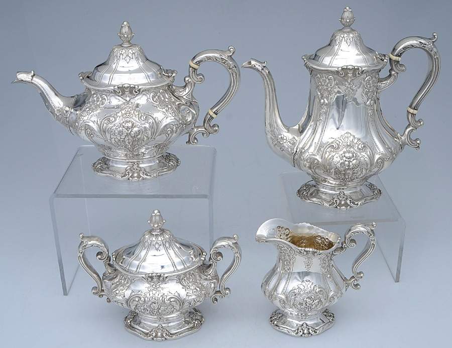 King Edward (Sterling, Hollowware) 4 Piece Tea Set (SCP, STP, SCR, SSU) by Gorham Silver-1