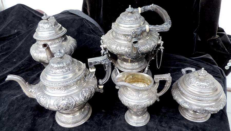 A5254 (Sterling, Hollowware) 5 Piece Tea Set (SCP, STP, SCR, SSU, SKES) by Gorham Silver-1