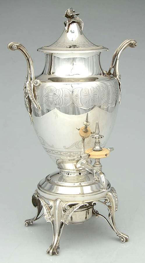 120-1 (Coin, Hollowware) Samovar with attached Stand and Burner by Gorham Silver-1