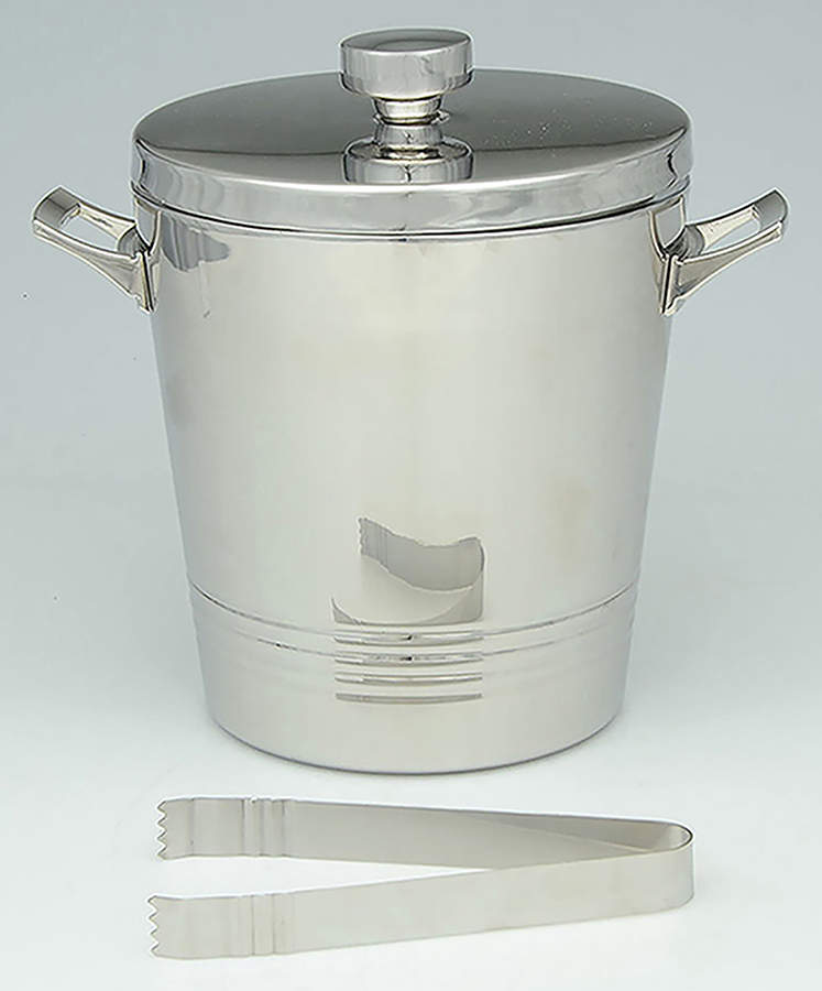 Stainless Hollowware Ice Bucket with Lid & Tongs by Godinger-1